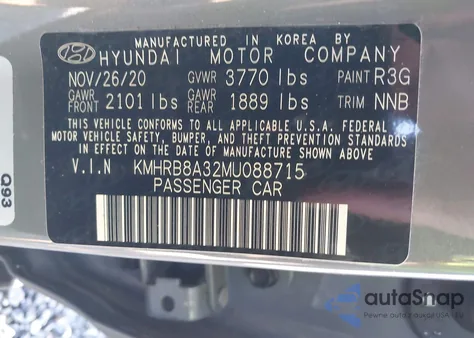 2021 Hyundai Venue Se из США, поврежденный, VIN KMHRB8A32MU088715